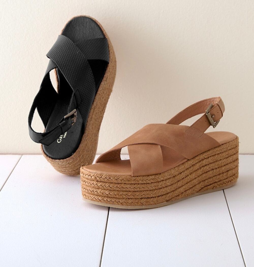 Garnet Hill Black Audrey Platform Espadrilles - Leather - size 39/8 - W4